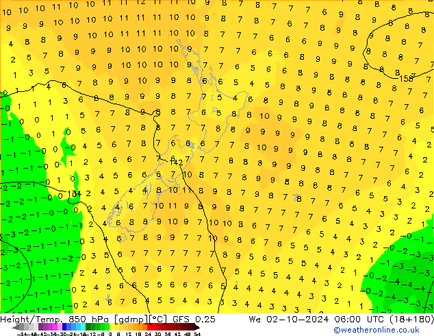 Z500/Rain (+SLP)/Z850 GFS 0.25 We 02.10.2024 06 UTC