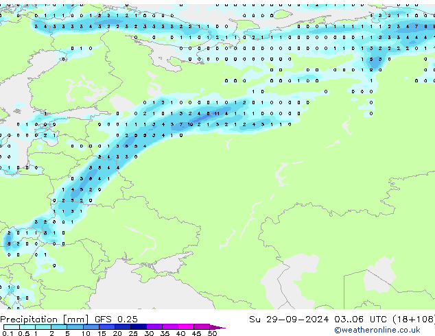 Precipitazione GFS 0.25 dom 29.09.2024 06 UTC