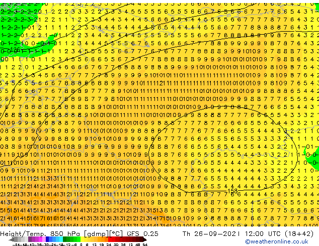 Z500/Yağmur (+YB)/Z850 GFS 0.25 Per 26.09.2024 12 UTC