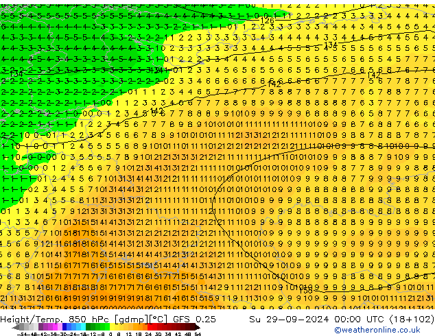 Z500/Rain (+SLP)/Z850 GFS 0.25 Su 29.09.2024 00 UTC