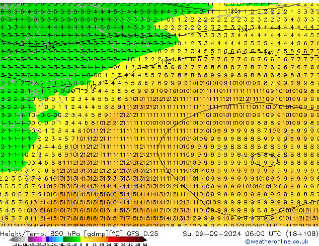 Z500/Rain (+SLP)/Z850 GFS 0.25 Dom 29.09.2024 06 UTC