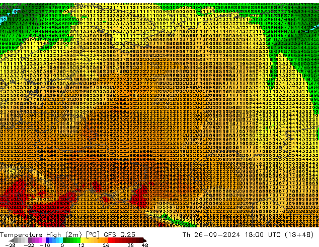 Temperature High (2m) GFS 0.25 Th 26.09.2024 18 UTC