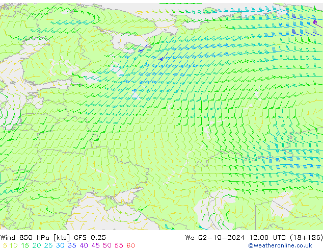 Wind 850 hPa GFS 0.25 We 02.10.2024 12 UTC