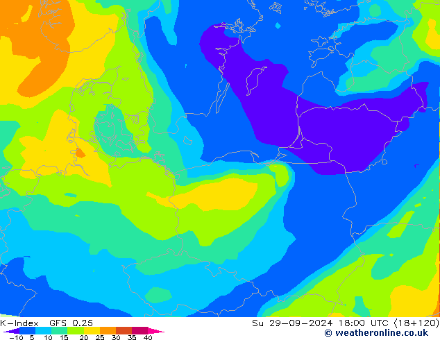 K-Index GFS 0.25 nie. 29.09.2024 18 UTC