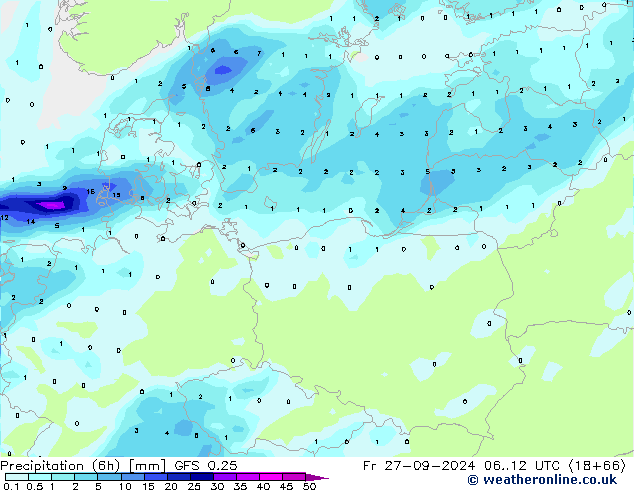 Z500/Rain (+SLP)/Z850 GFS 0.25 Fr 27.09.2024 12 UTC