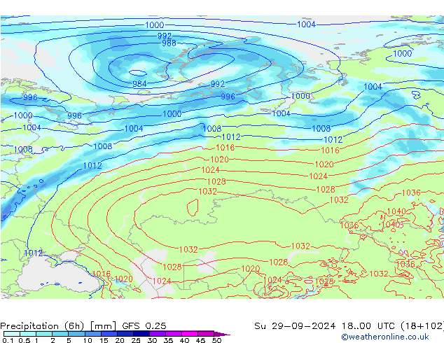 Z500/Rain (+SLP)/Z850 GFS 0.25 Su 29.09.2024 00 UTC