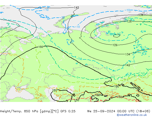 Z500/Rain (+SLP)/Z850 GFS 0.25 St 25.09.2024 00 UTC