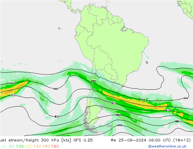 Jet stream GFS 0.25 Qua 25.09.2024 06 UTC