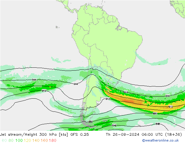 Prąd strumieniowy GFS 0.25 czw. 26.09.2024 06 UTC