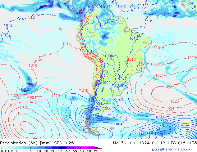 Z500/Rain (+SLP)/Z850 GFS 0.25 Mo 30.09.2024 12 UTC