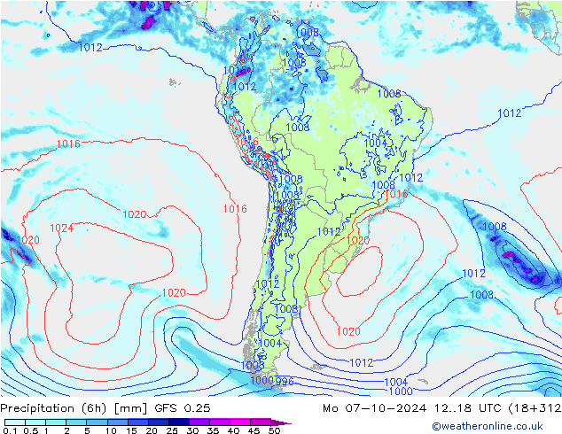 Z500/Rain (+SLP)/Z850 GFS 0.25 пн 07.10.2024 18 UTC