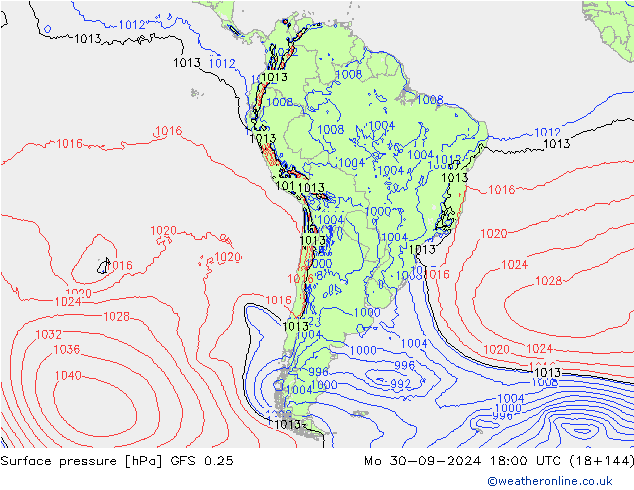 Luchtdruk (Grond) GFS 0.25 ma 30.09.2024 18 UTC