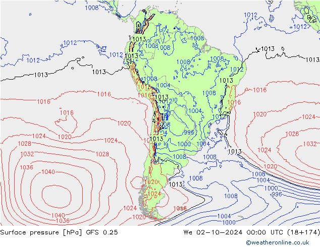 Surface pressure GFS 0.25 We 02.10.2024 00 UTC