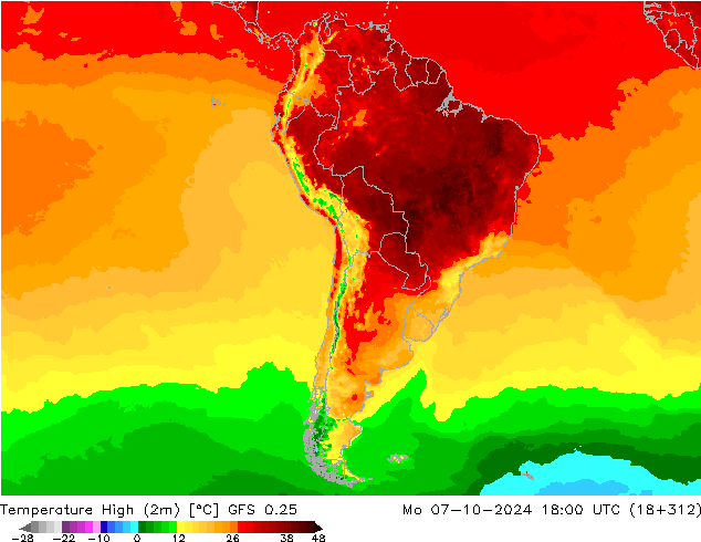 Temperature High (2m) GFS 0.25 Mo 07.10.2024 18 UTC