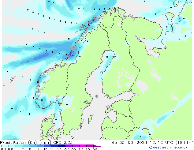 Z500/Rain (+SLP)/Z850 GFS 0.25 lun 30.09.2024 18 UTC