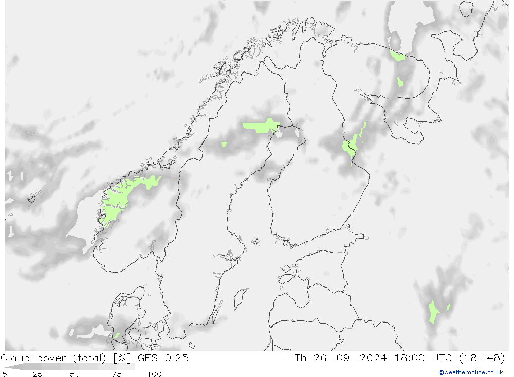 Wolken (gesamt) GFS 0.25 Do 26.09.2024 18 UTC