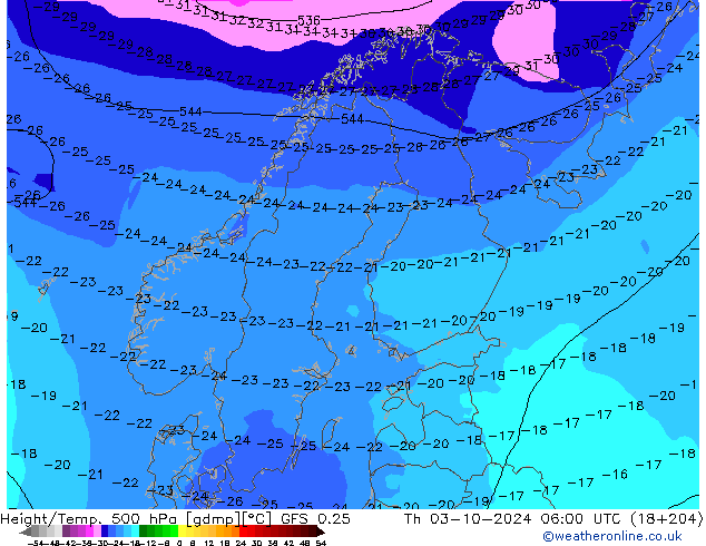 Z500/Rain (+SLP)/Z850 GFS 0.25 czw. 03.10.2024 06 UTC