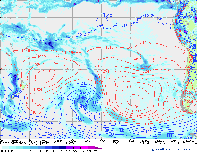 Z500/Rain (+SLP)/Z850 GFS 0.25 ср 02.10.2024 00 UTC