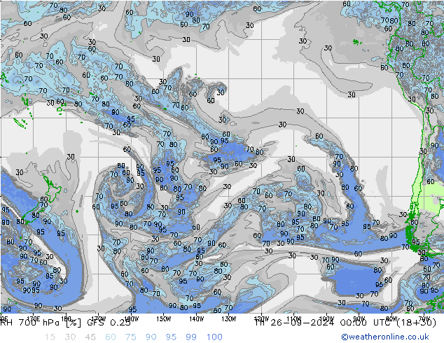 RH 700 hPa GFS 0.25 Th 26.09.2024 00 UTC