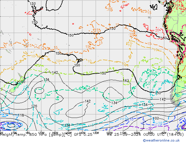 Z500/Rain (+SLP)/Z850 GFS 0.25 mer 25.09.2024 00 UTC