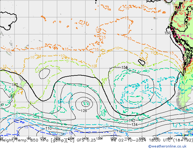 Z500/Rain (+SLP)/Z850 GFS 0.25 We 02.10.2024 18 UTC