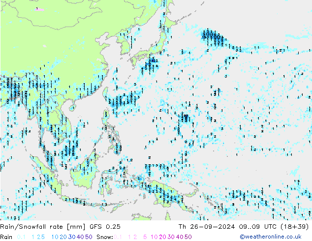 Rain/Snowfall rate GFS 0.25 jue 26.09.2024 09 UTC