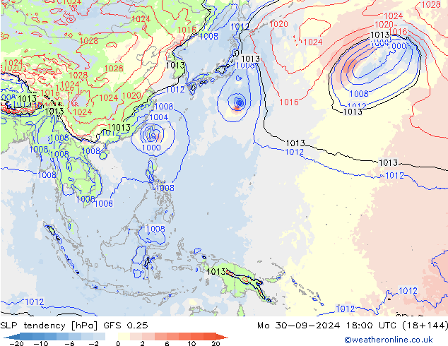 SLP tendency GFS 0.25 Mo 30.09.2024 18 UTC