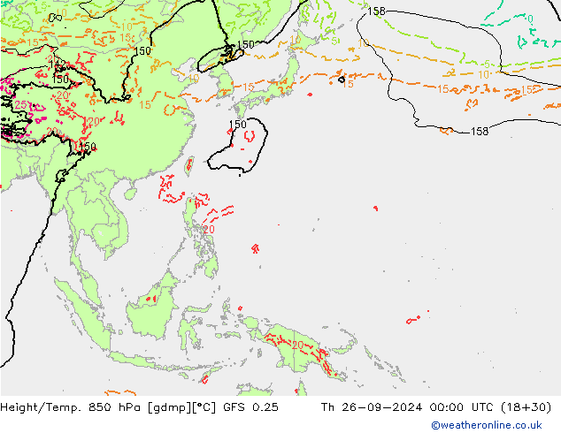 Height/Temp. 850 hPa GFS 0.25 Qui 26.09.2024 00 UTC