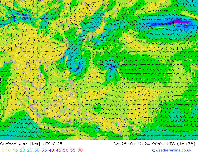 Surface wind GFS 0.25 Sa 28.09.2024 00 UTC