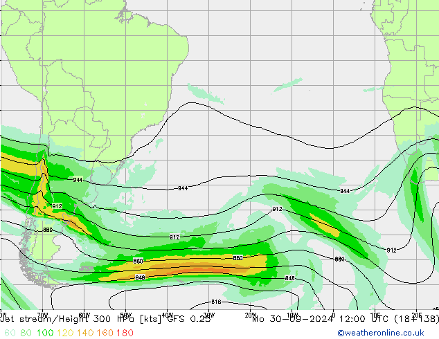 Jet stream/Height 300 hPa GFS 0.25 Mo 30.09.2024 12 UTC