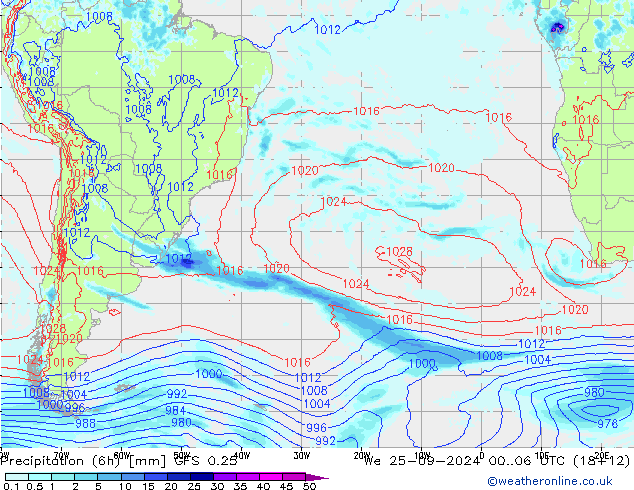 Z500/Rain (+SLP)/Z850 GFS 0.25 śro. 25.09.2024 06 UTC