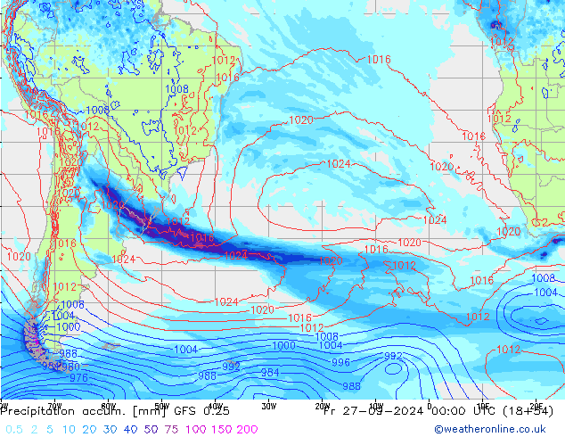 Precipitation accum. GFS 0.25  27.09.2024 00 UTC