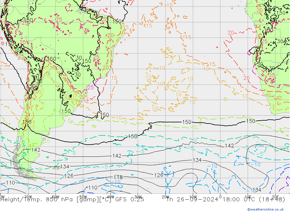 Height/Temp. 850 hPa GFS 0.25 Th 26.09.2024 18 UTC