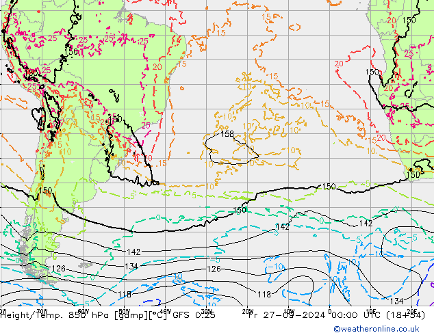 Z500/Rain (+SLP)/Z850 GFS 0.25 vie 27.09.2024 00 UTC