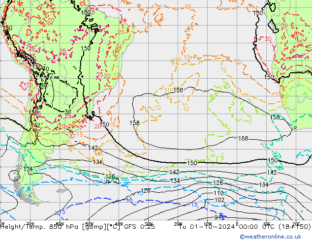 Z500/Rain (+SLP)/Z850 GFS 0.25 wto. 01.10.2024 00 UTC