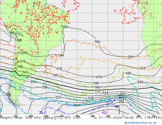 Z500/Yağmur (+YB)/Z850 GFS 0.25 Sa 01.10.2024 06 UTC