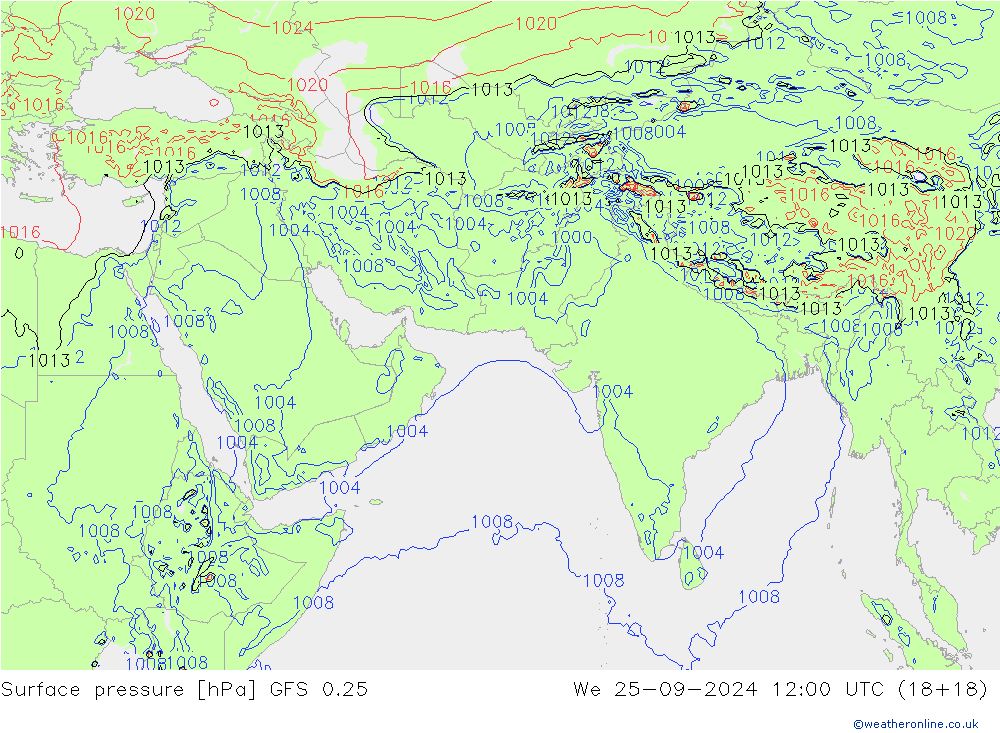 приземное давление GFS 0.25 ср 25.09.2024 12 UTC