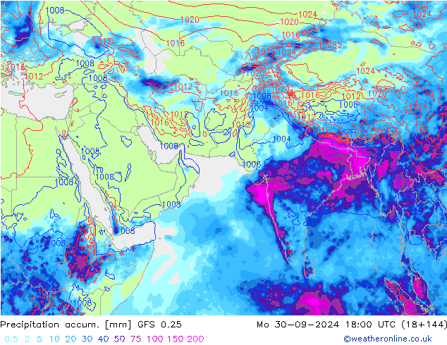 Precipitation accum. GFS 0.25 Po 30.09.2024 18 UTC