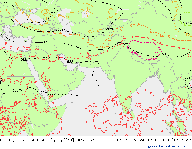 Z500/Yağmur (+YB)/Z850 GFS 0.25 Sa 01.10.2024 12 UTC