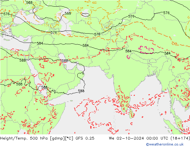 Z500/Rain (+SLP)/Z850 GFS 0.25 We 02.10.2024 00 UTC