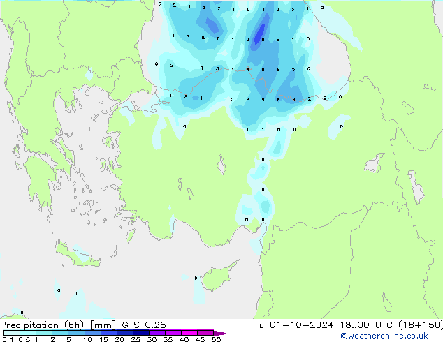 Z500/Rain (+SLP)/Z850 GFS 0.25  01.10.2024 00 UTC