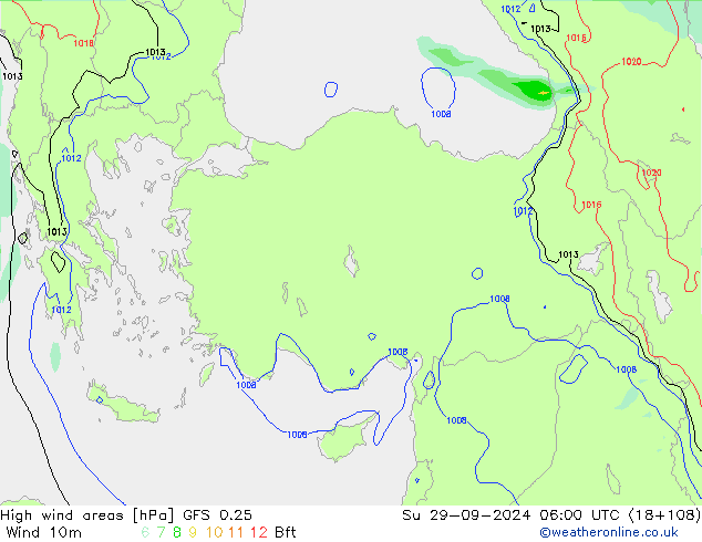 High wind areas GFS 0.25 dom 29.09.2024 06 UTC