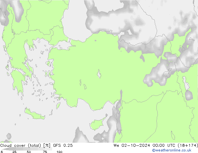 Bulutlar (toplam) GFS 0.25 Çar 02.10.2024 00 UTC