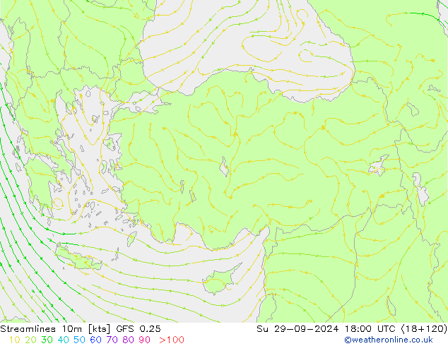 Linha de corrente 10m GFS 0.25 Dom 29.09.2024 18 UTC