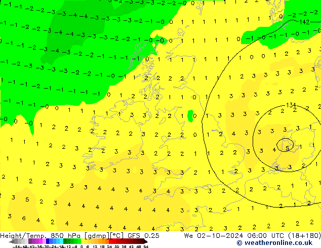 Z500/Rain (+SLP)/Z850 GFS 0.25 We 02.10.2024 06 UTC