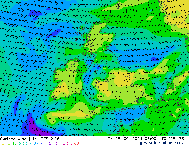 ветер 10 m GFS 0.25 чт 26.09.2024 06 UTC