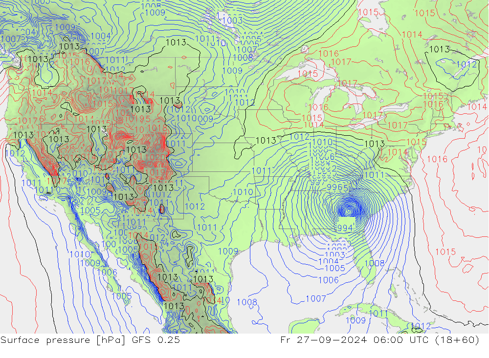 pressão do solo GFS 0.25 Sex 27.09.2024 06 UTC