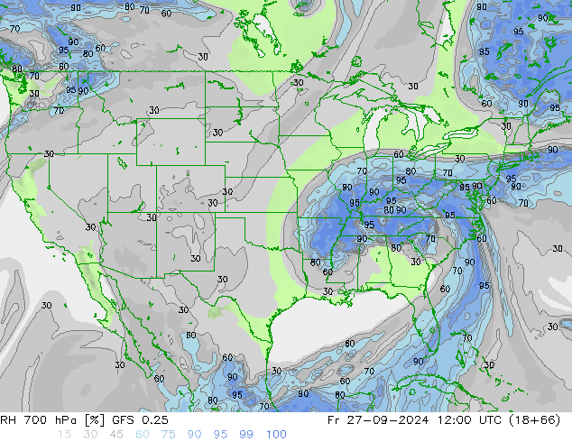 RH 700 hPa GFS 0.25 Fr 27.09.2024 12 UTC