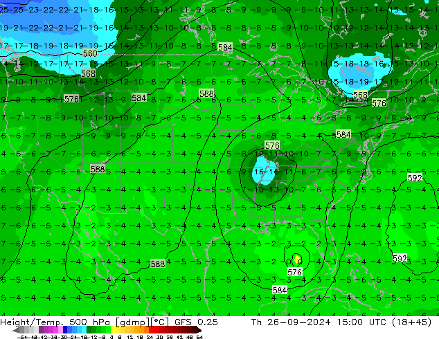 Z500/Rain (+SLP)/Z850 GFS 0.25 jue 26.09.2024 15 UTC