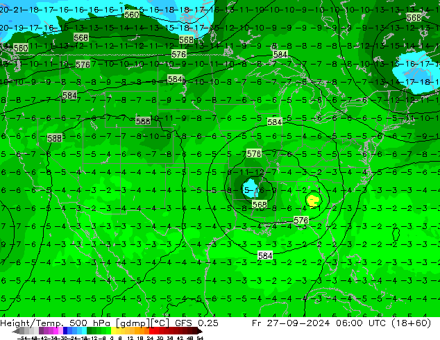 Hoogte/Temp. 500 hPa GFS 0.25 vr 27.09.2024 06 UTC